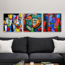 Wallity DRPRC6001 Conjunto de 3 Pinturas Decorativas en Lienzo Multicolor